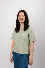 boxy organic crop tee aqua gray
