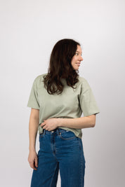 boxy organic crop tee aqua gray