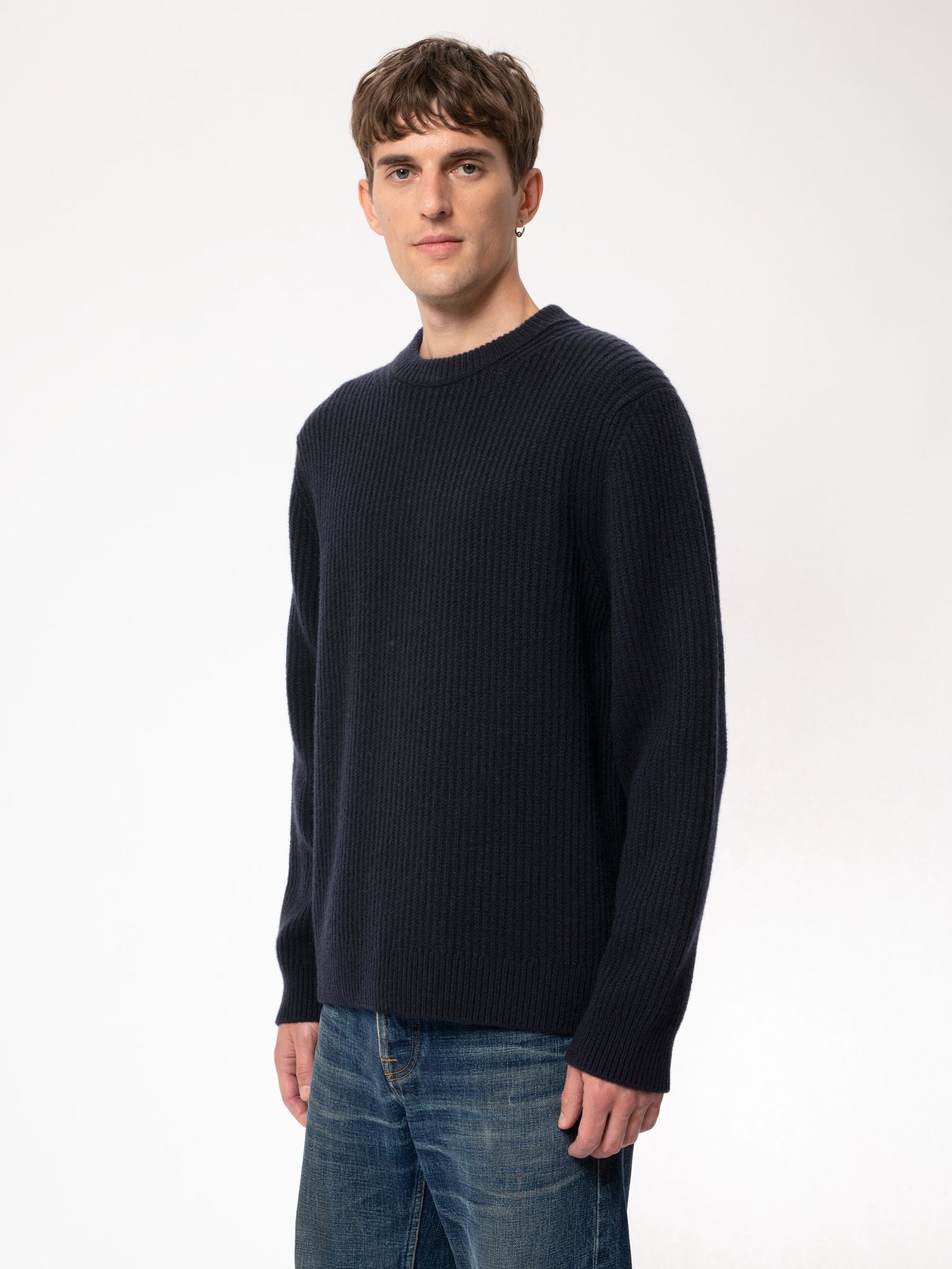 august rib wool navy sweater