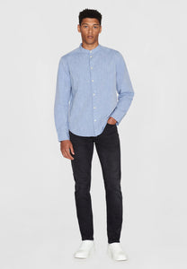 regular linen stand collar shirt moonlight blue