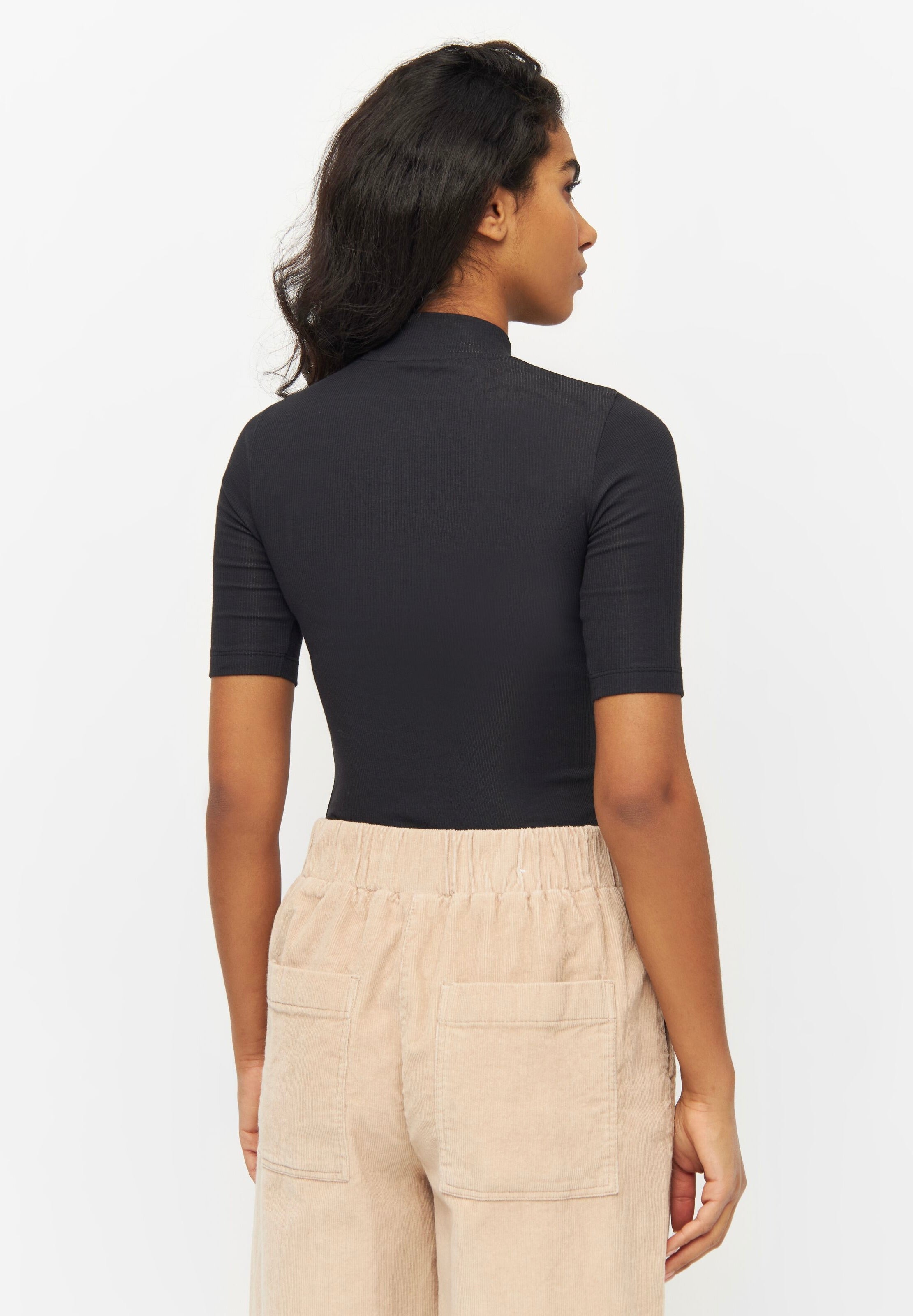 regenerative organic cotton high neck rib black jet