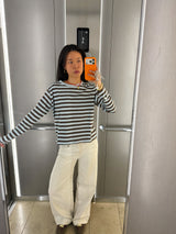 loose fit women's longsleeve striped chocolate brown-skyride