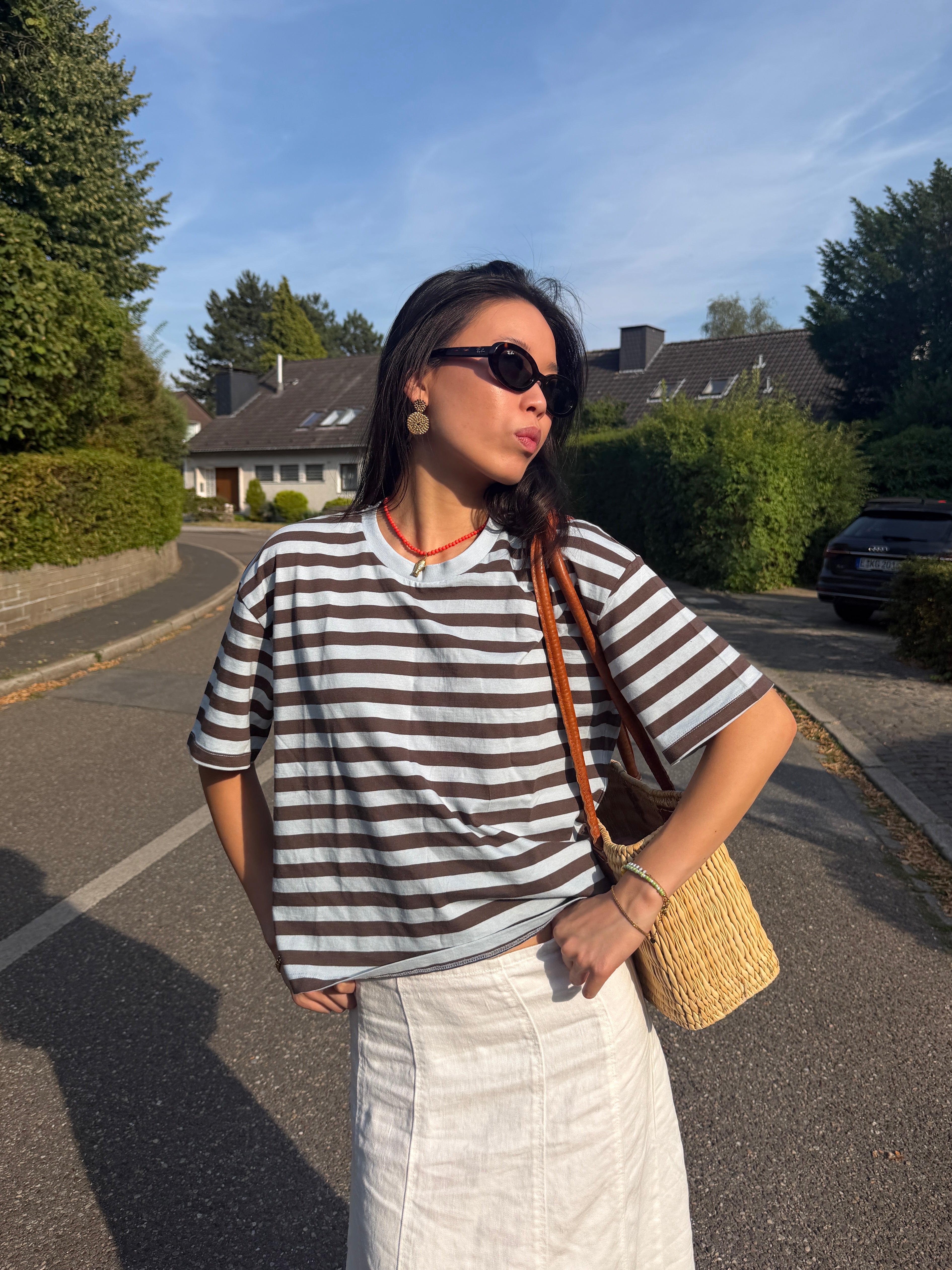 boxy crop tee striped chocolate brown-skyride
