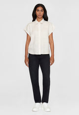 aster fold up short sleeve linen shirt light feather gray