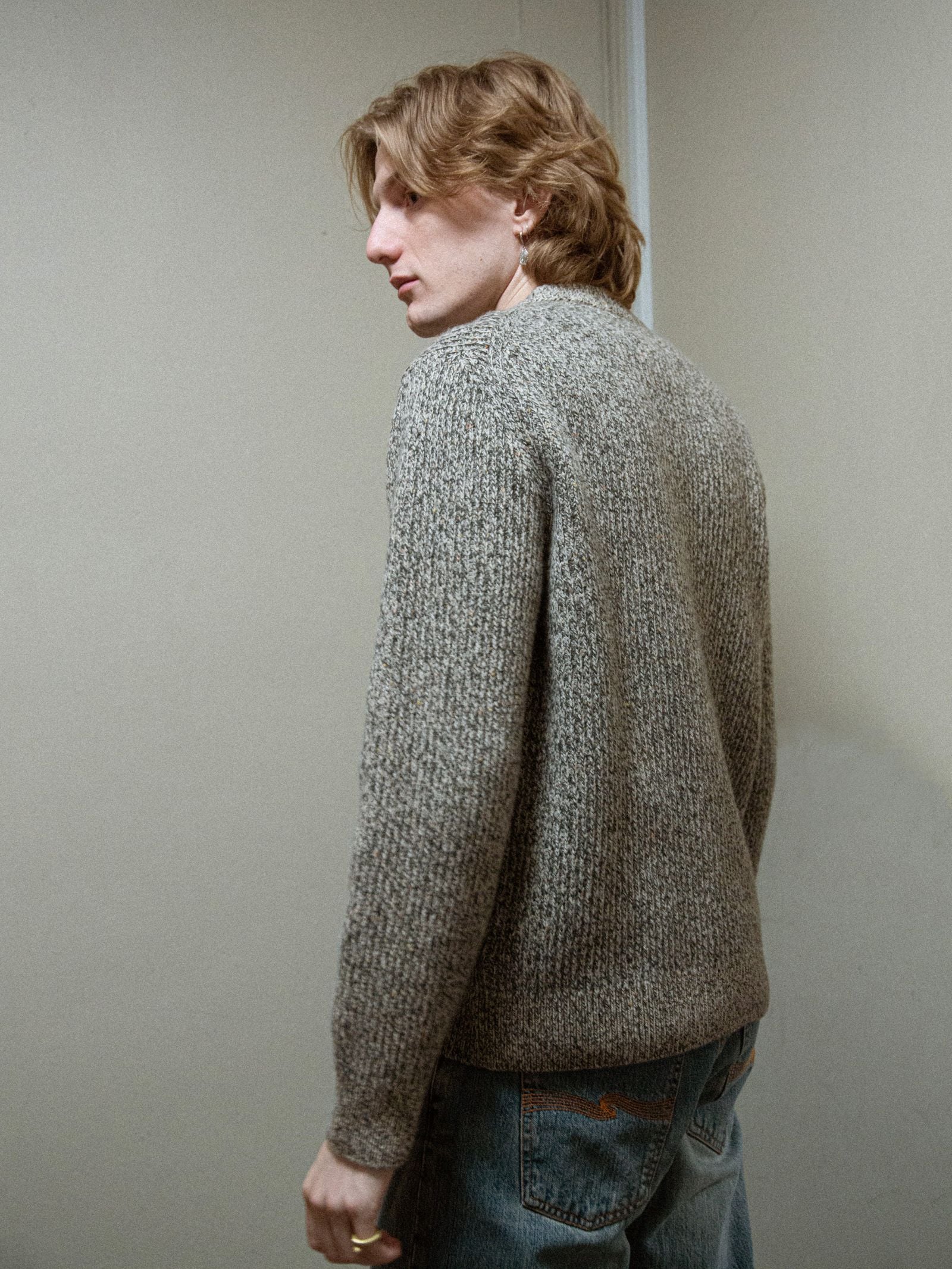 august rib wool sweater green melange