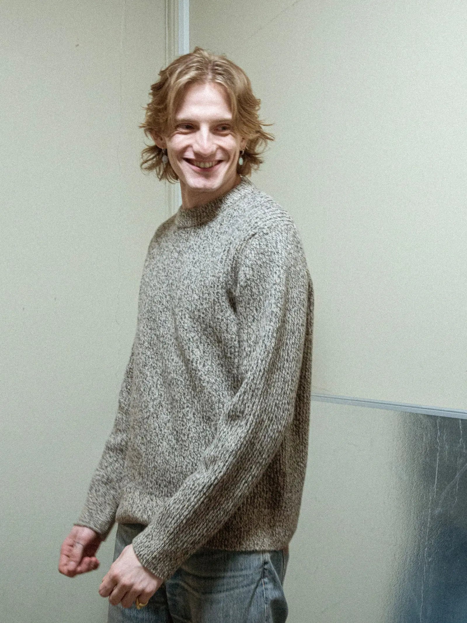 august rib wool sweater green melange