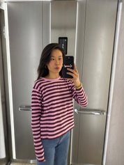 loose fit women's longsleeve striped fig-pastel lavender