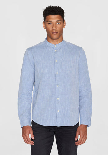 regular linen stand collar shirt moonlight blue