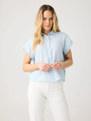 aster fold-up linen short sleeve shirt skyway