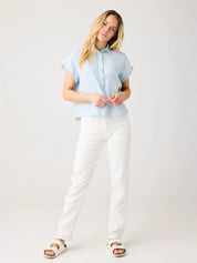 aster fold-up linen short sleeve shirt skyway