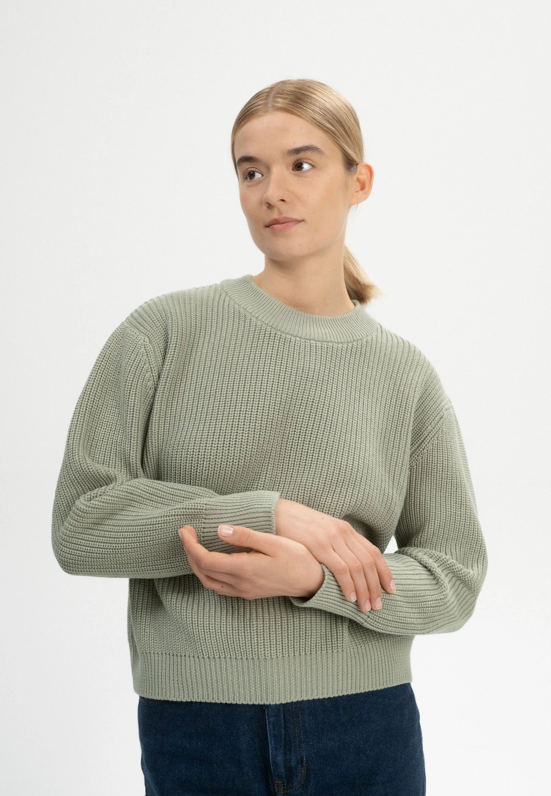 pullover rib knit jumper adah green clay