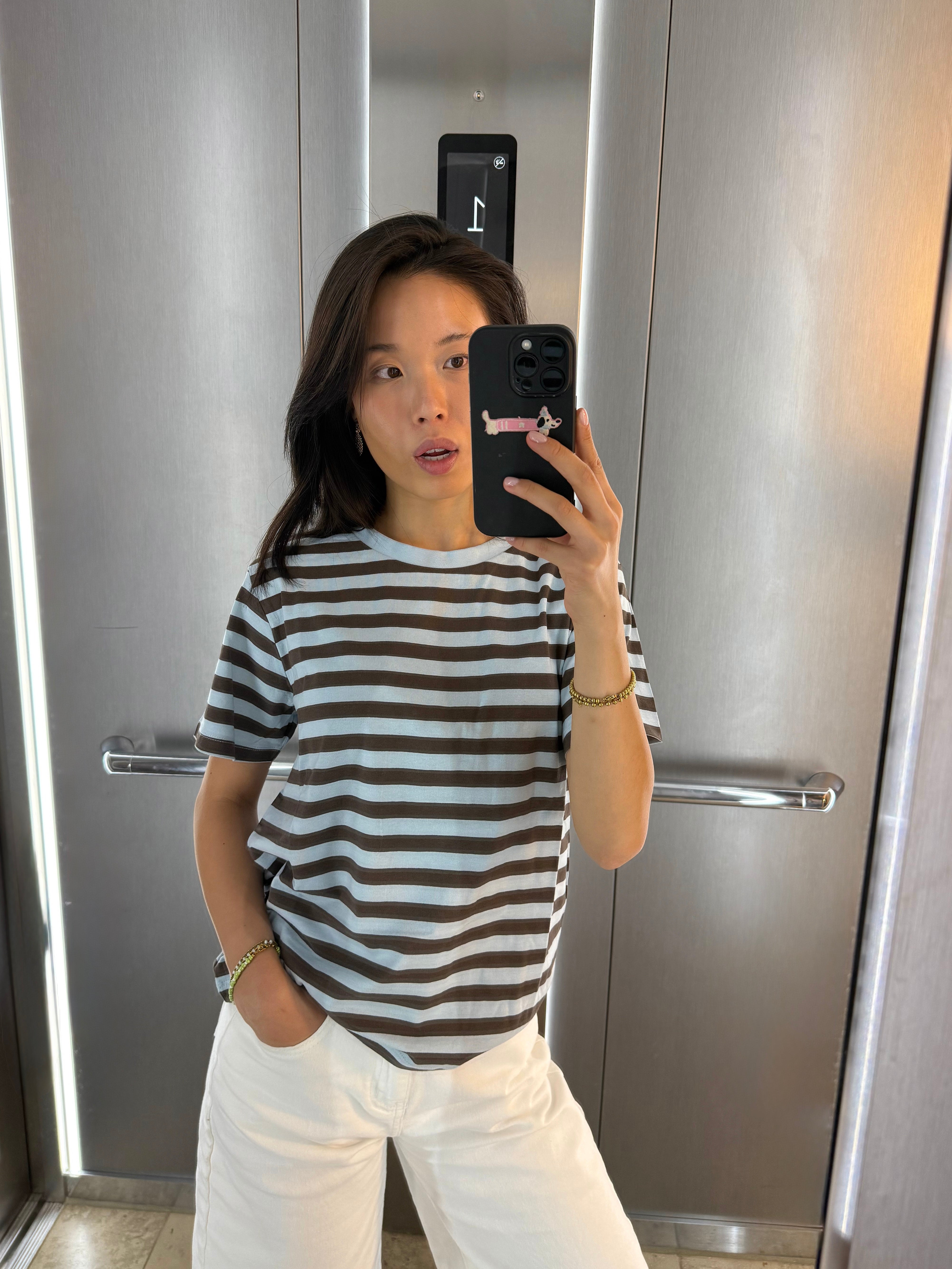 classic women's tee striped chocolate brown-skyride