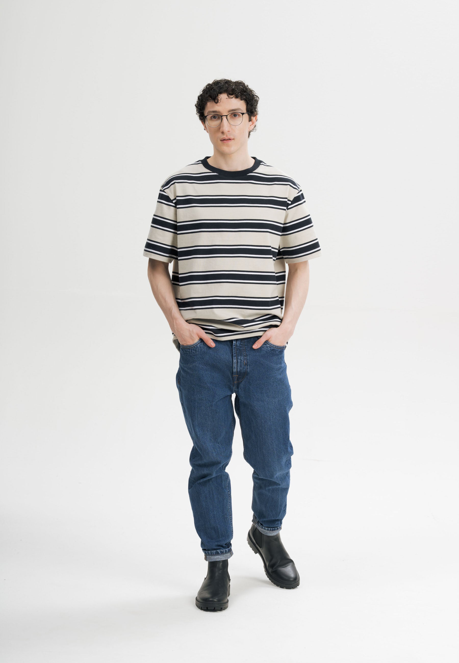 t-shirt bhajan navy/birch stripes