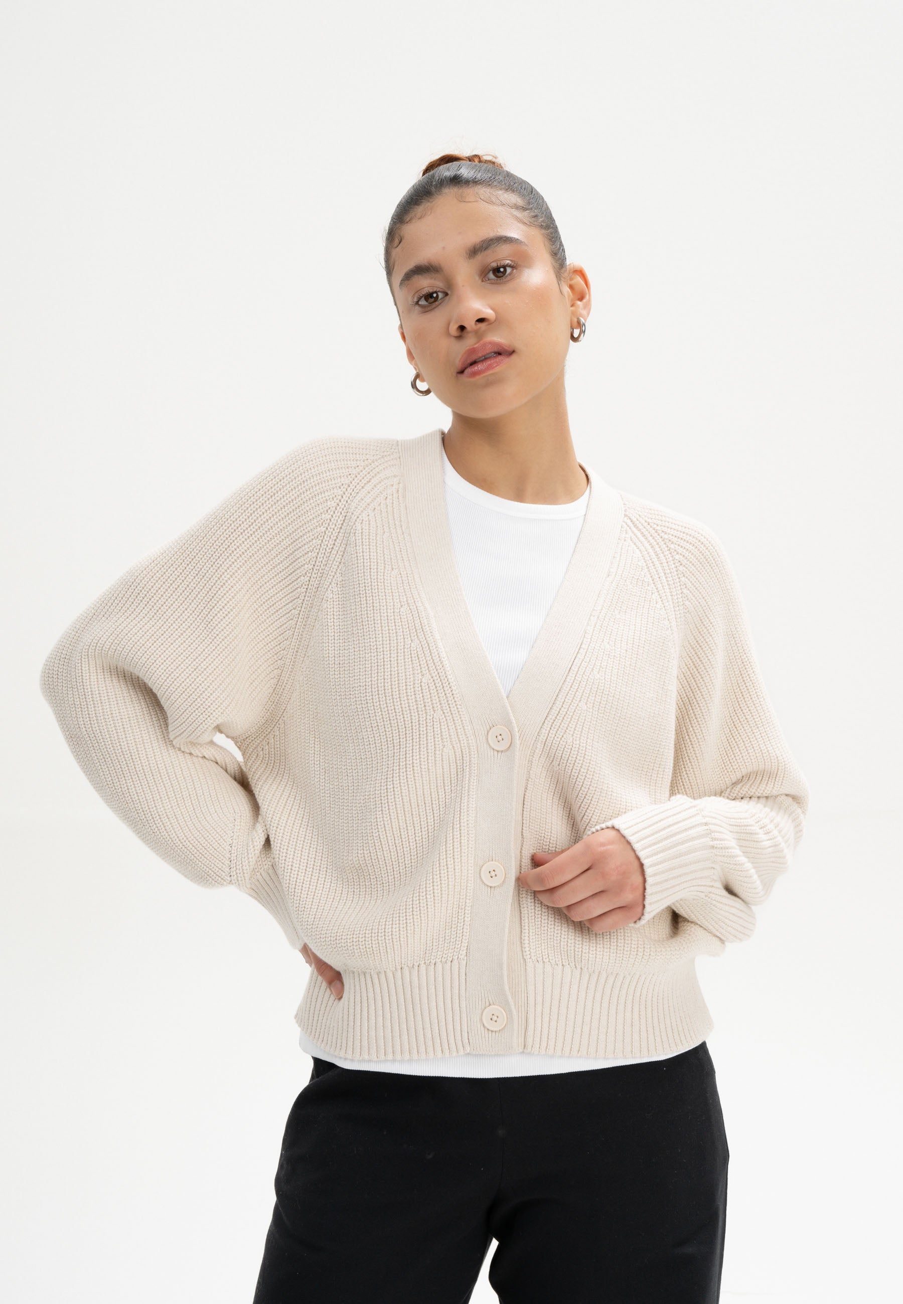 rib knit cardigan bhuma cream melange