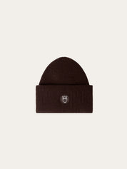 wool badge beanie chocolate torte