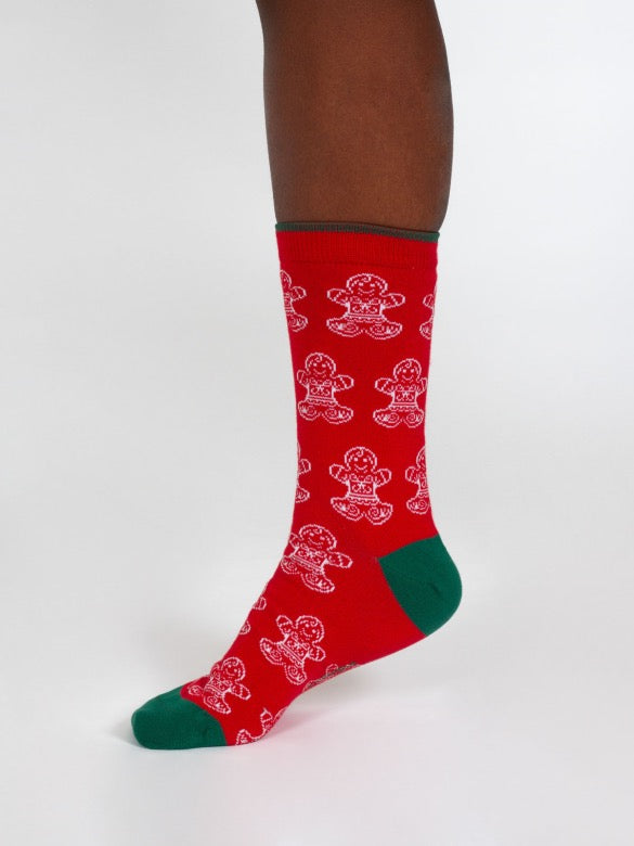 christmas gingerbread bamboo socks red