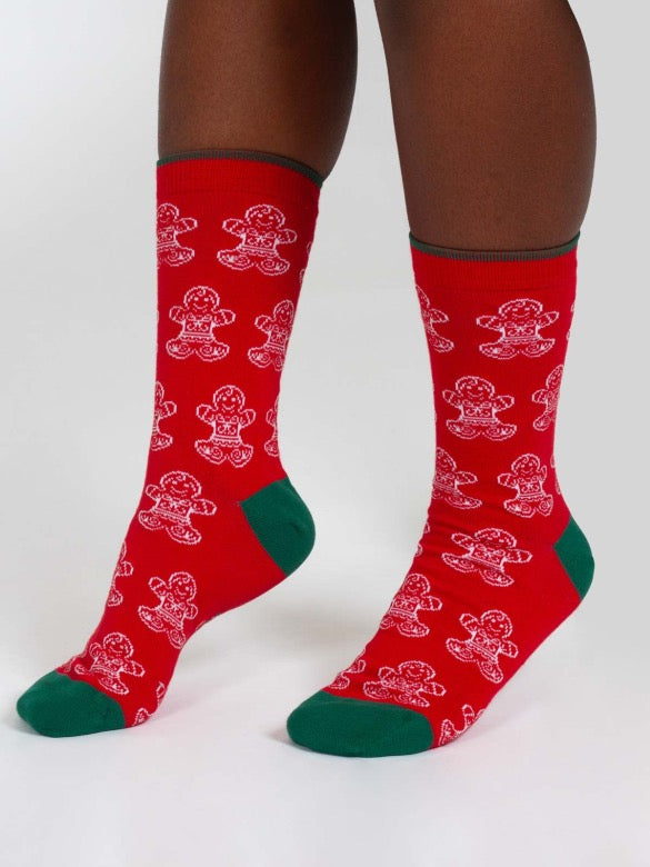 christmas gingerbread bamboo socks red