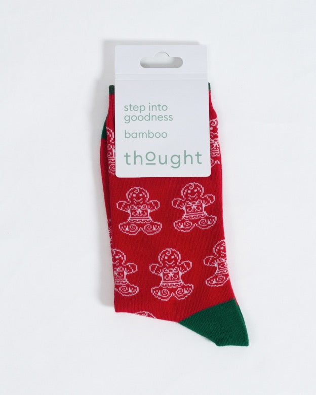 christmas gingerbread bamboo socks red