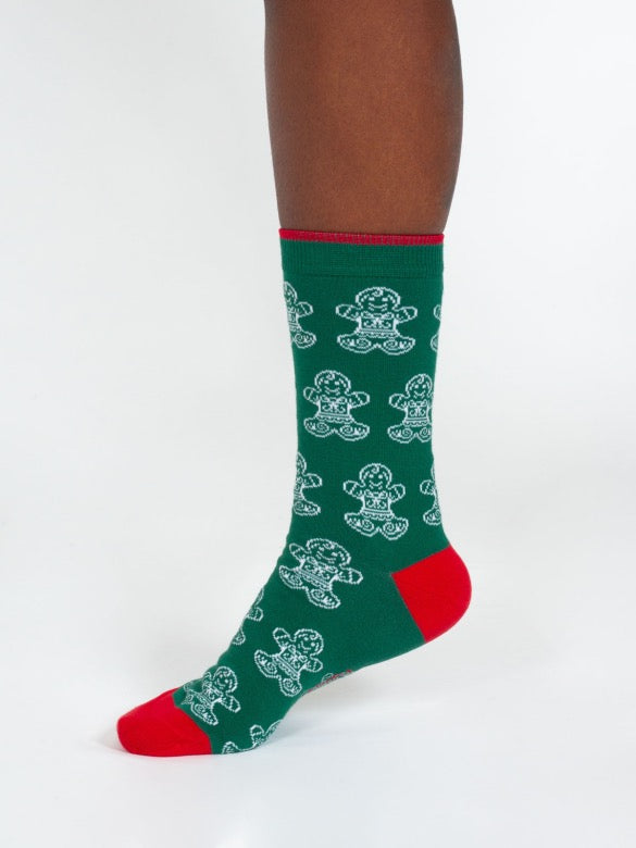 christmas gingerbread bamboo socks green