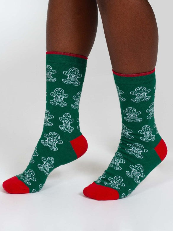 christmas gingerbread bamboo socks green