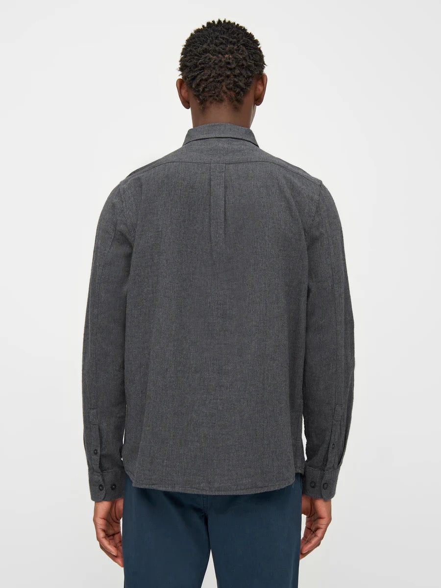 regular fit melangé flannel shirt dark grey melange