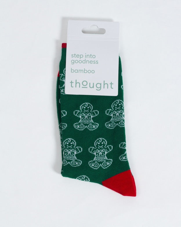 christmas gingerbread bamboo socks green