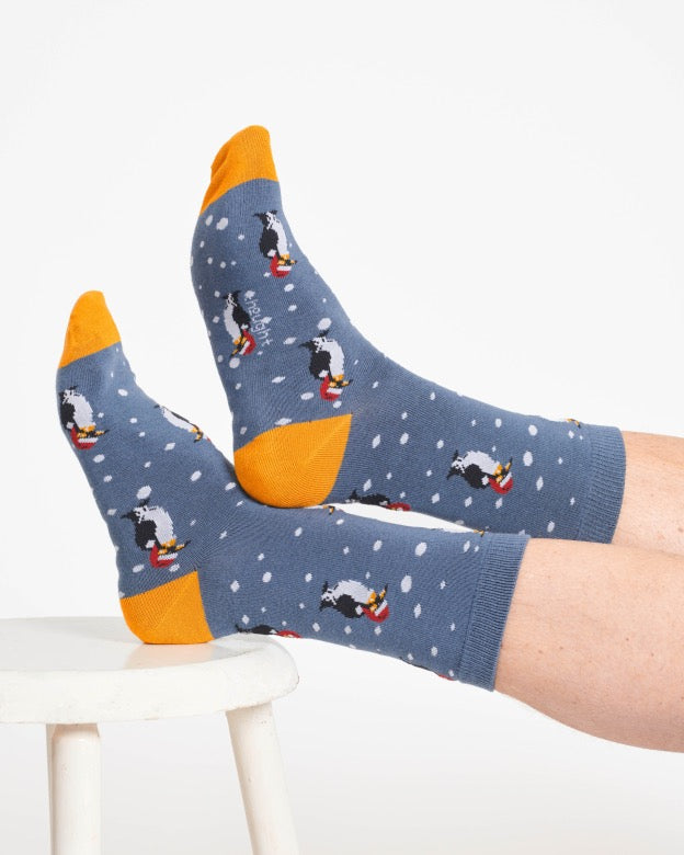 christmas animal bamboo crew socks navy