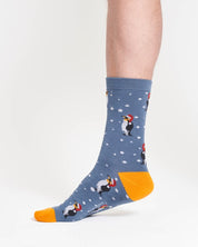 christmas animal bamboo crew socks navy