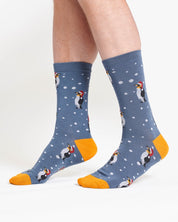 christmas animal bamboo crew socks navy