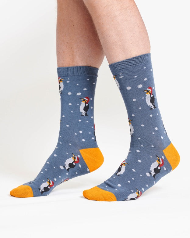 christmas animal bamboo crew socks navy