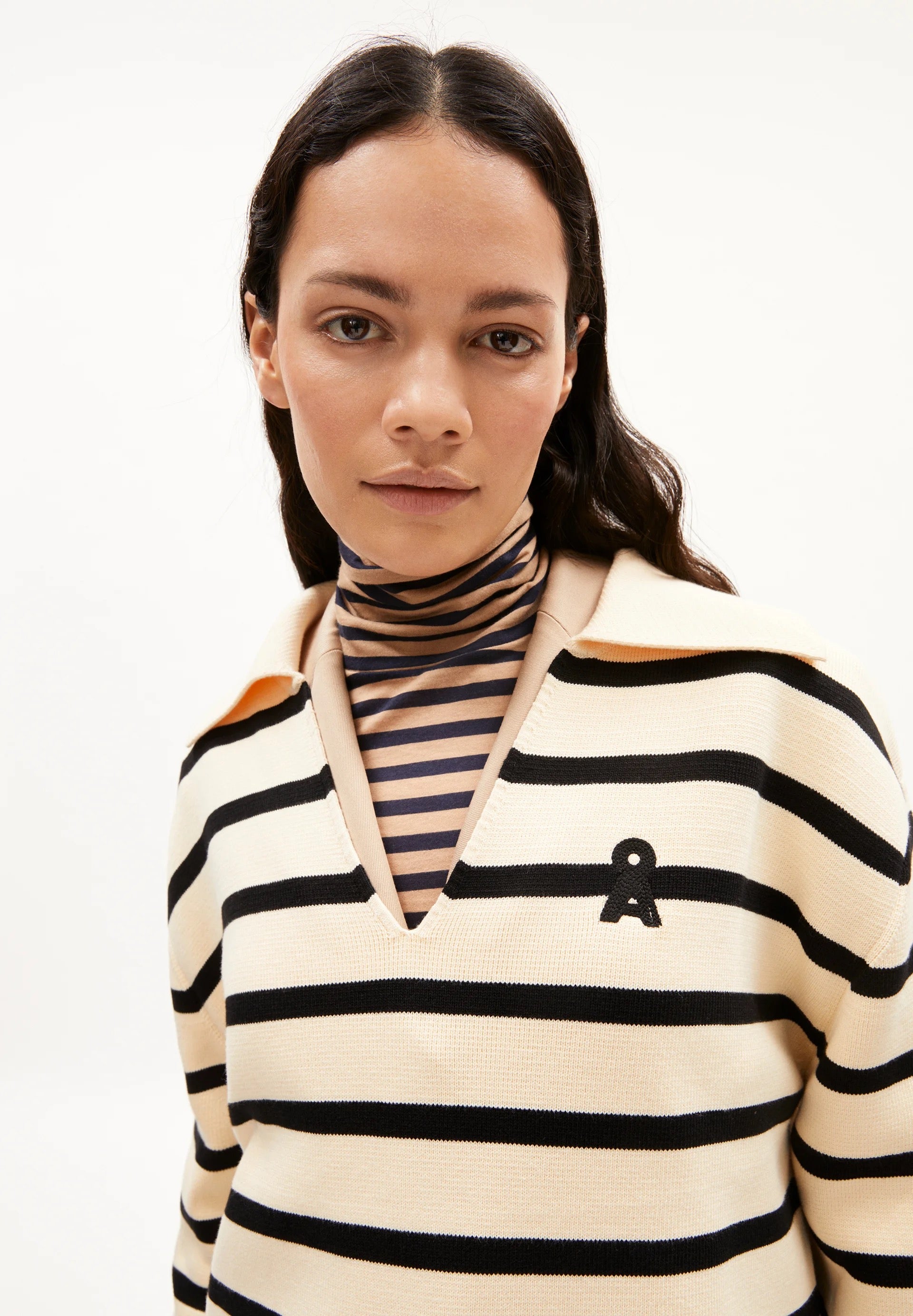 pullover frejiaas stripes oatmilk-black