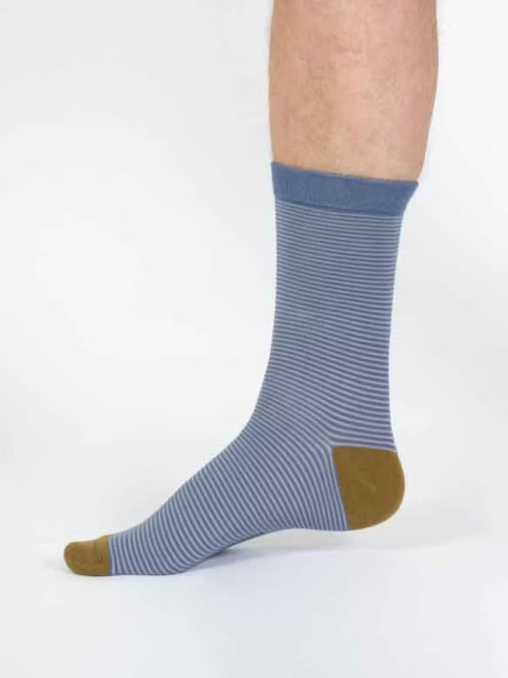 thin stripe bamboo crew socks blue