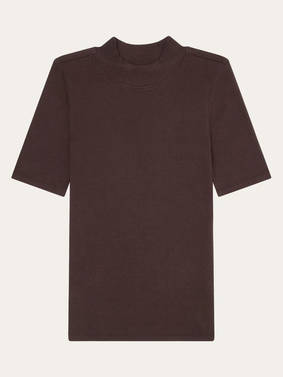 rib high neck short sleeved chocolate plum