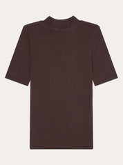 rib high neck short sleeved chocolate plum