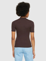 rib high neck short sleeved chocolate plum