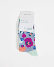 multi leopard print organic cotton socks light blue