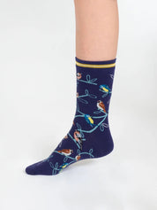 multi bird organic cotton sock blue