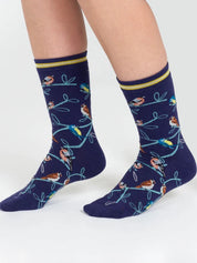 multi bird organic cotton sock blue