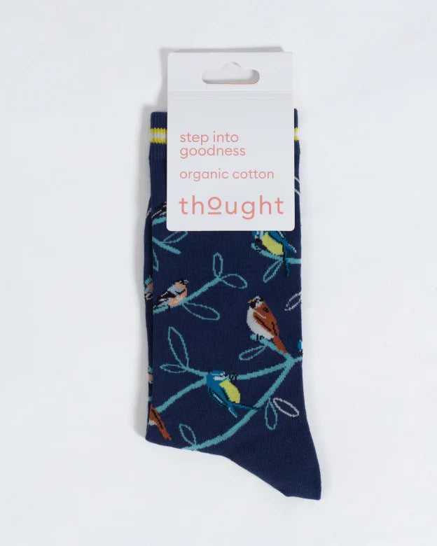 multi bird organic cotton sock blue