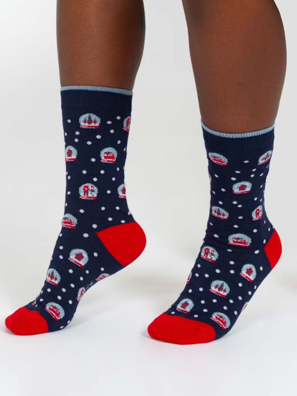 christmas snowglobe bamboo socks navy