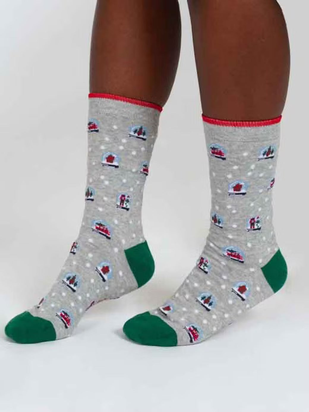 christmas snowglobe bamboo socks grey