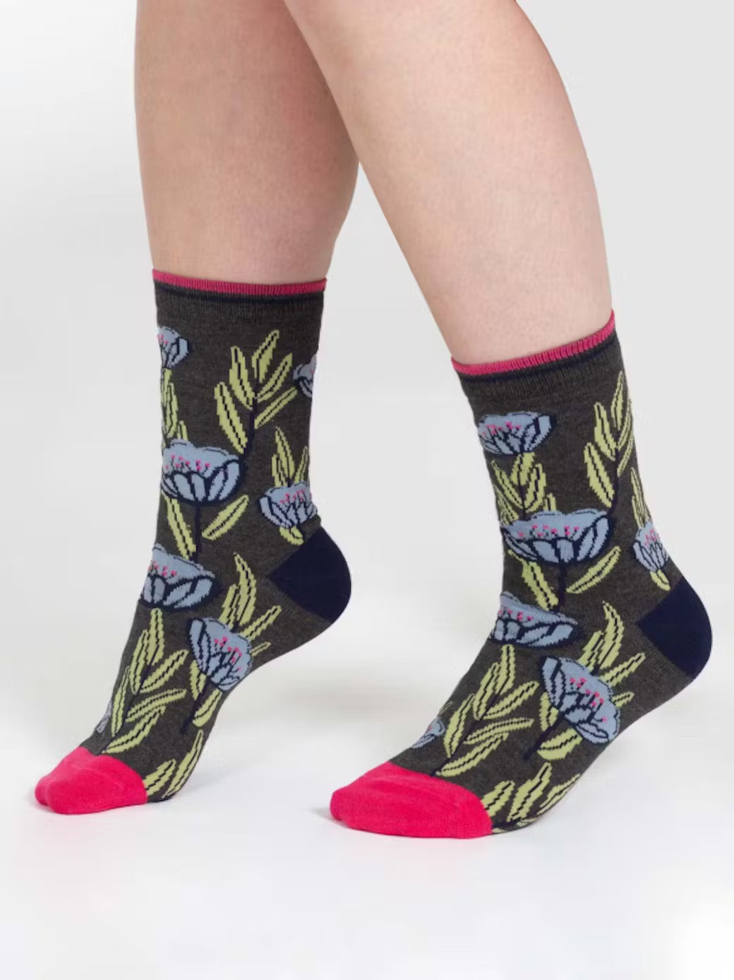 painterly bamboo floral socks coral multi