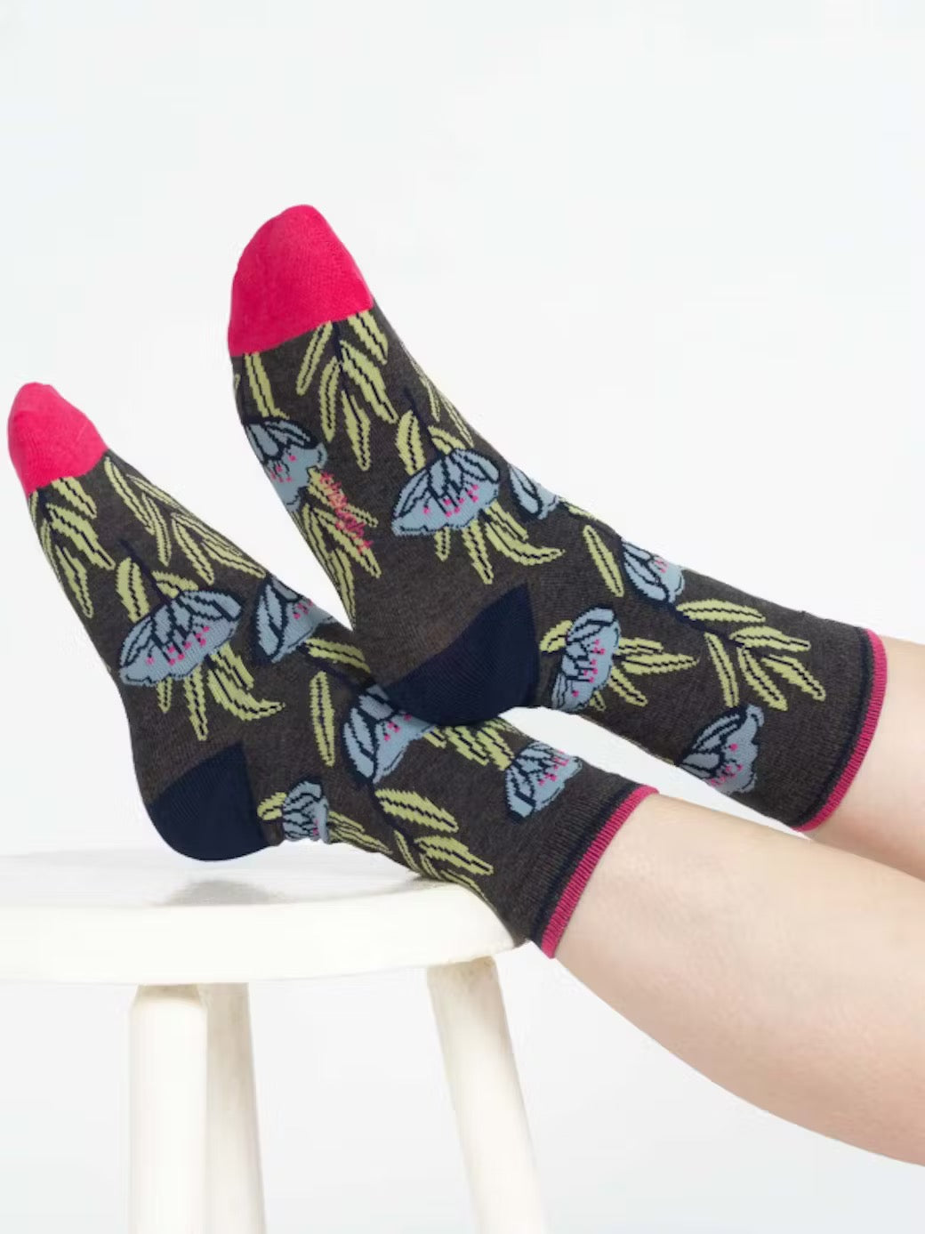 painterly bamboo floral socks coral multi