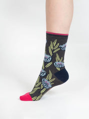 painterly bamboo floral socks coral multi