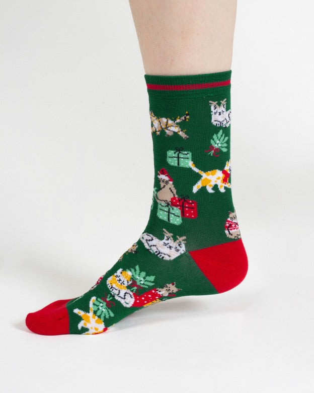 christmas kitty bamboo gift sock box green