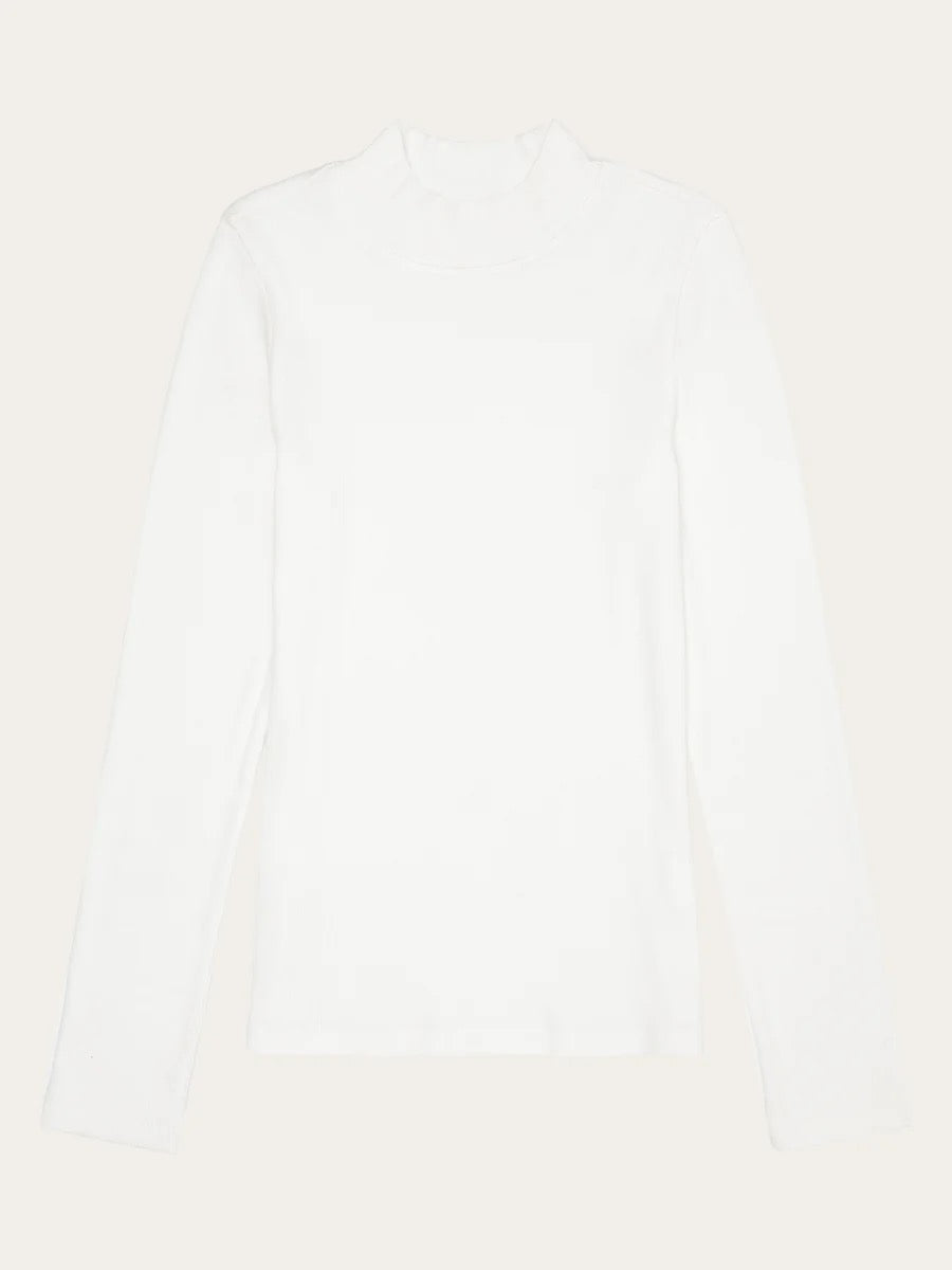 rib high neck long sleeved star white