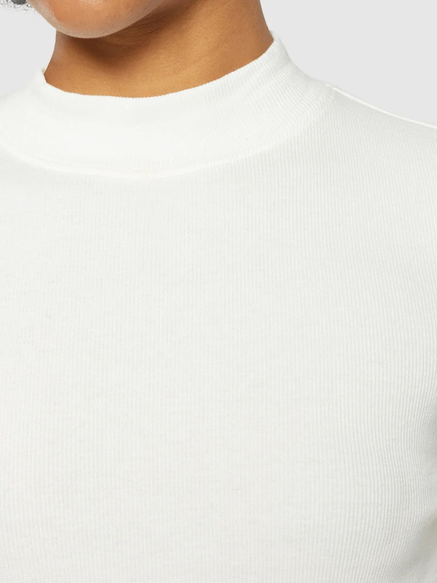 rib high neck long sleeved star white