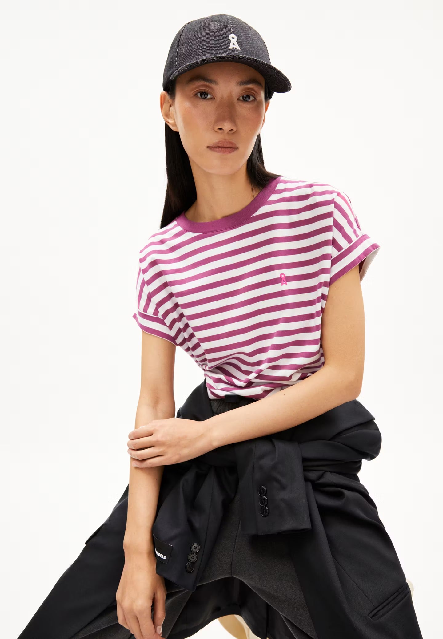 t-shirt idaara striped crushed berry