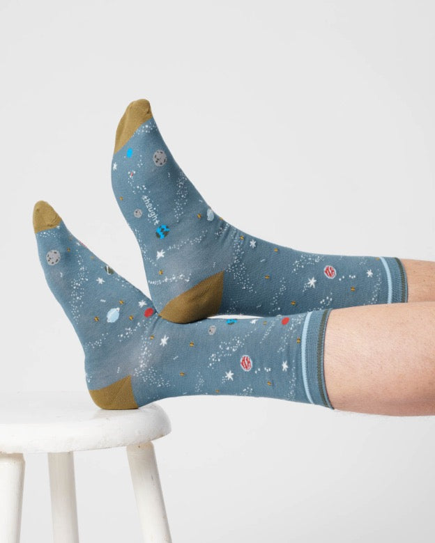 mens galaxy organic cotton socks misty blue