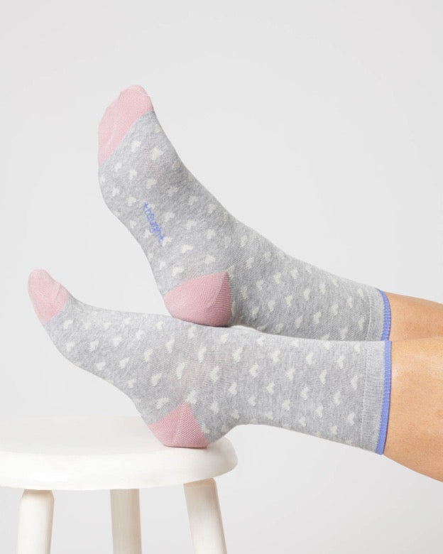 womens heart spot organic cotton socks grey marl